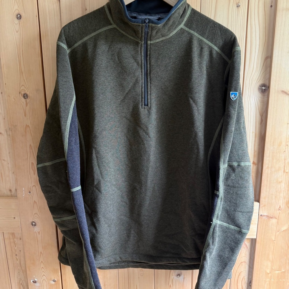 Kuhl Kashmira Mens Large Olive Green 1/4 Zip Fleece Pullover Sweater RN 108846 - Picture 3 of 16